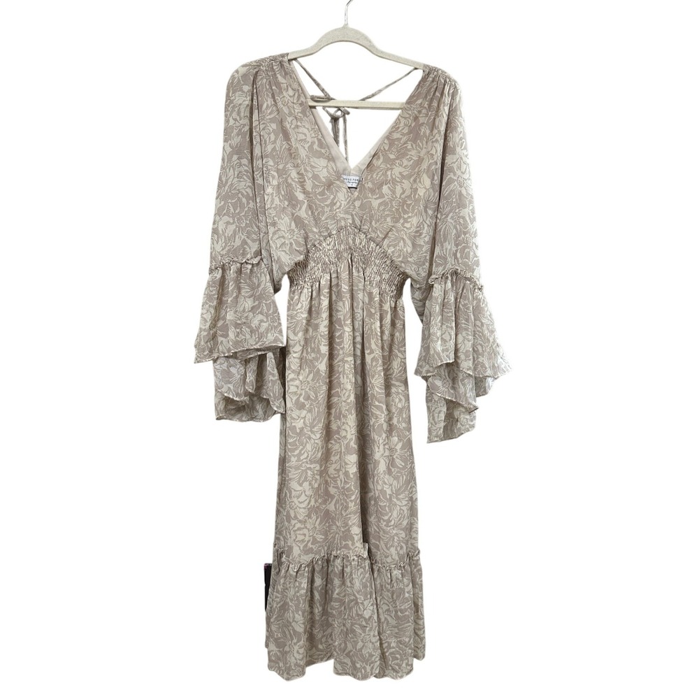Dress Forum Los Angeles Beige Floral Jacquard Ruffle Mini Dress FD6087 Small